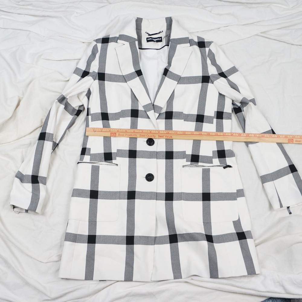 Karl Lagerfeld Signature Windowpane Blazer, Size 12 - Picture 11 of 12